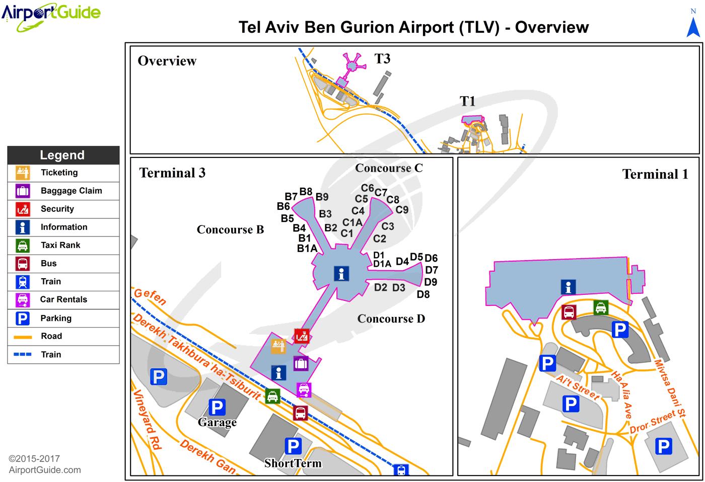 Ben gurionin lentokenttä terminaali kartta - Ben gurion lentokenttä  terminaali 1 kartta (Israel)