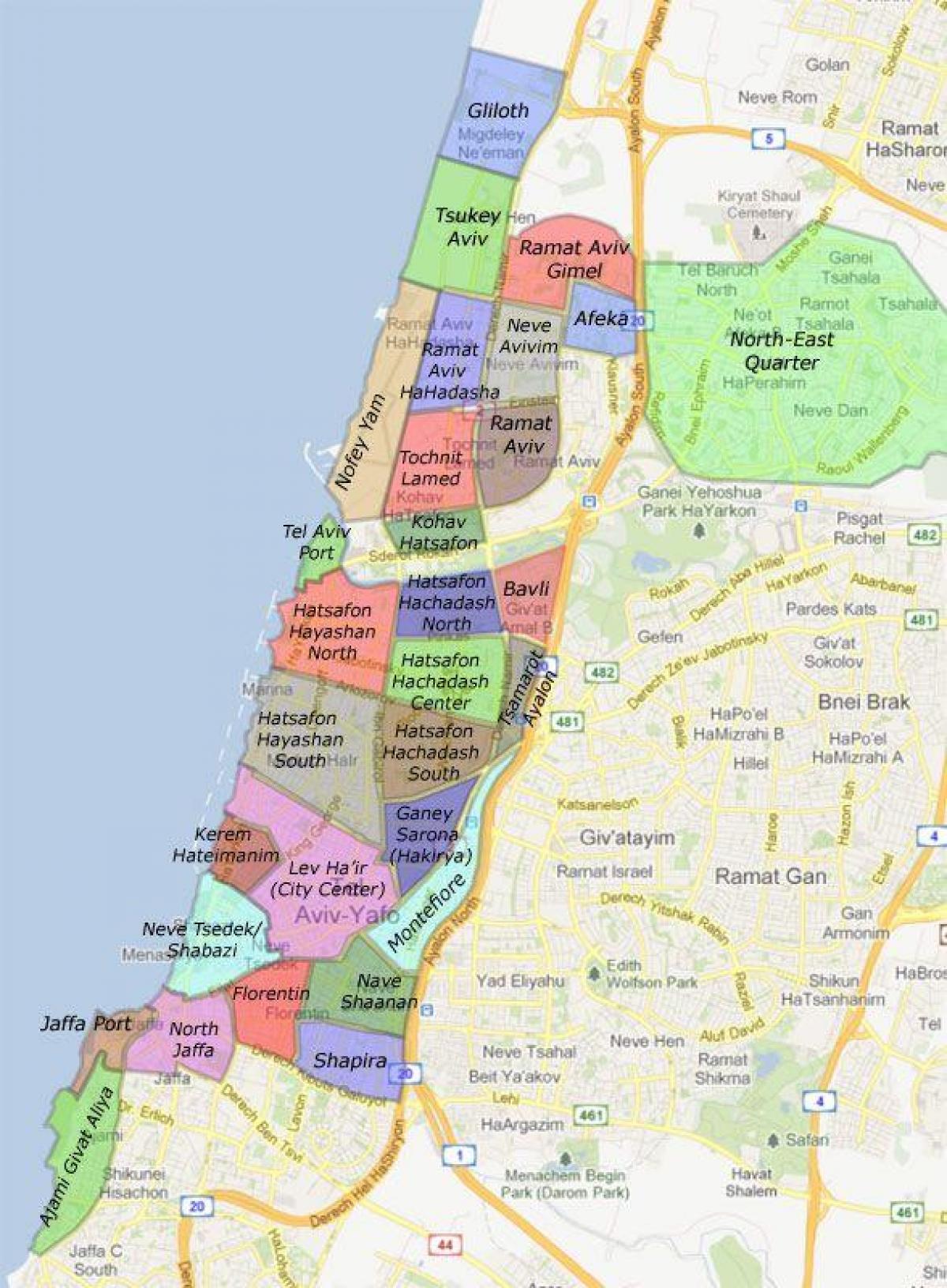 Tel Aviv lähiöissä kartta